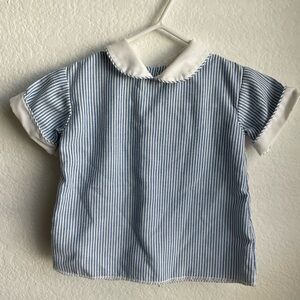 Blue Striped Kids Shirt with White Collar heirloom sunday best dress shirt